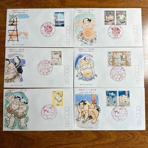 初日カバー 相撲絵シリーズ 1-5 完 1978-79年発行 記念印 解説書付きの画像2