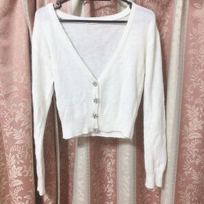 レストローズ アンゴラ ビジュー カーディガン ホワイト 白