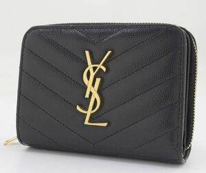 良品★YSL★サンローランモノグラム コンパクト ジップラウンドウォレット★668288 BOW011000