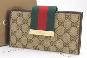 良品★グッチ GUCCI GGキャンバス ウェビングライン 二つ折り長財布★181668