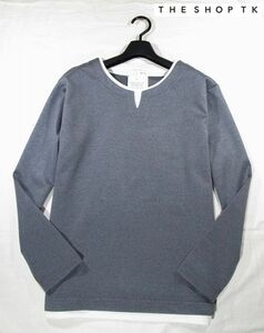 ◆F30 新品 タケオキクチ THE SHOP TK フェイクレイヤード キーネック 長袖カットソー 【 M 】 グレー系 ストレッチ 長袖Tシャツ ロンT