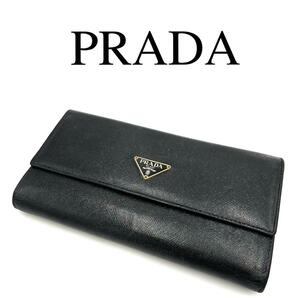 PRADA プラダ 長財布 ロゴプレート ロゴ金具 サフィアーノレザー ブラックの画像1