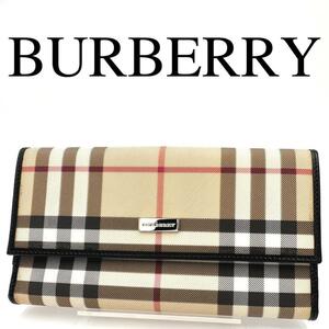 BURBERRY バーバリー 長財布 ノバチェック Wホック ロゴプレート