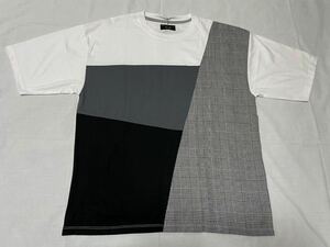 n●大きいサイズ　5L●新品●チェック柄＆異素材切り替えカジュアル半袖Tシャツ●チェック・白・グレー・黒