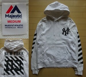 【Majestic】ニューヨーク ヤンキース スウェットパーカー ホワイト SIZE:MEDIUM (マジェスティック)