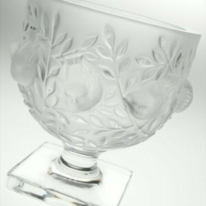 N191 LALIQUE ラリック クリスタル エリザベート 小鳥 レリーフ 脚付 ベース 花瓶 飾壷の画像2