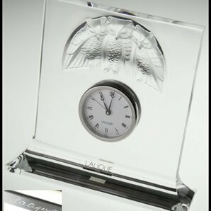 n194 LALIQUE ラリック クリスタル 3羽のふくろう 鳥 レリーフ クロック 置時計 飾物の画像1