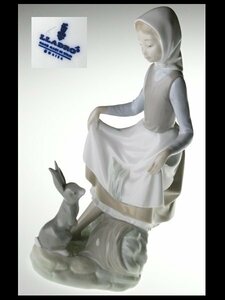 n234 LLADRO リヤドロ 女性と兎 アニマル フィギュリン 飾物