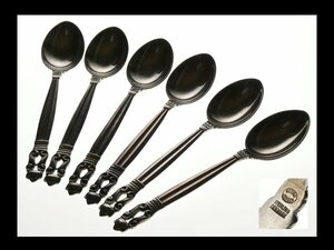 n48 Georg Jensen ジョージジェンセン デンマーク スターリング シルバー 銀製 ACORN エコーン ③ ティースプーン カトラリー 6pcs