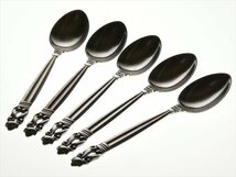 n47 Georg Jensen ジョージジェンセン デンマーク スターリング シルバー 銀製 ACORN エコーン ② スプーン カトラリー 5pcs_画像2