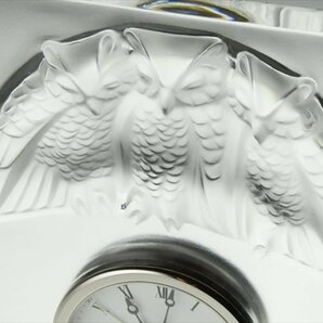 n194 LALIQUE ラリック クリスタル 3羽のふくろう 鳥 レリーフ クロック 置時計 飾物の画像4