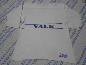 80's トリコタグ　USA製！チャンピオン　フットボールTシャツ　YALE　XL　染み込みプリント　champion　ビンテージ　オリジナル　