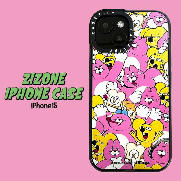 ZIZONE iPhone15 ケース iPhone13 iPhone14 も対応 タイプA カバー ジーゾーン ピンク ネコ 猫 韓国 キャラクター グッズ