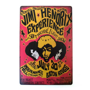 ジミ ヘンドリックス Jimi Hendrix ブリキ看板 20cm×30cm ジミヘン アメリカン雑貨 ロック バンド ギタリスト フェス