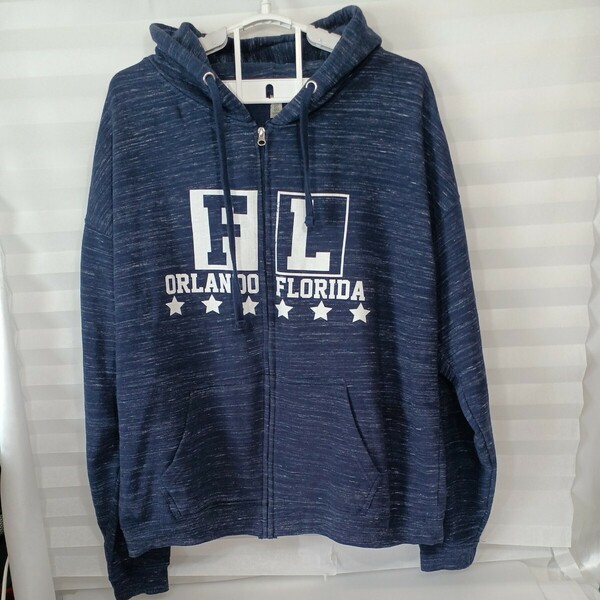 zal-103♪US古着US-Apparel 製 - Florida Orlando FL Florida ジップパーカー　ネイビーUS-2XL(日本サイズ3XL)