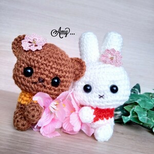 Art hand Auction ■Amy... Amigurumi fluffy pair set ★Sakura hug♪ Free shipping Handmade♪, toy, game, stuffed toy, Amigurumi