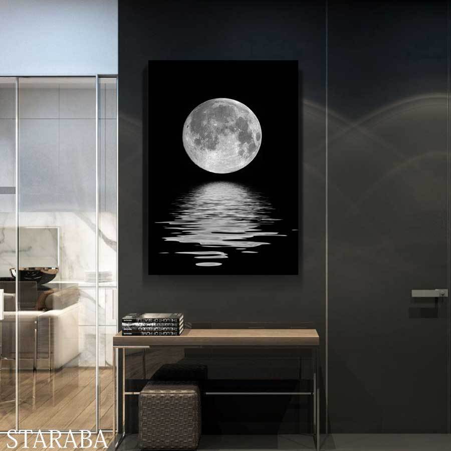 Peinture de lune en tissu intérieur, cadre photo 60cm x 40cm, panneau d'art mural suspendu, cadeau de salon, livraison gratuite, Tapisserie, Mural, Tapisserie, Panneau en tissu