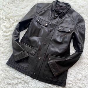 極上の柔らかレザー 【紳士の装い】レザージャケット 羊革 シングルライダース ラムレザー JACKET ダークブラウン 濃茶 Mサイズ 