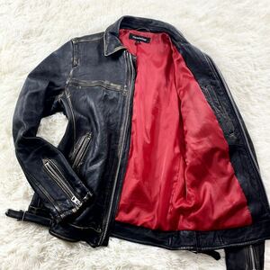 ... presence!! [JACKROSE/ Jack rose ] sheep leather leather jacket rider's jacket crash processing black black lining red sheep 