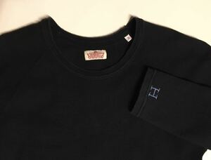 L 3 HRM H刺繍 ストレッチフライス クルーネック 黒 長袖 Tシャツ サーマル HOLLYWOOD RANCH MARKET ハリウッドランチマーケット BLUEBLUE