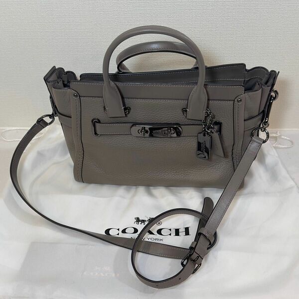 美品　COACH コーチ スワッガー ハンド ショルダーバッグ グレー レザー