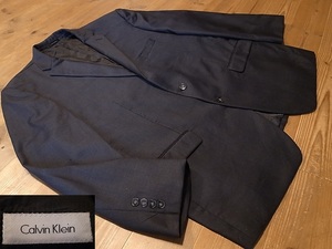 Calvin Klein カルバンクライン ウール オールシーズン ダークグレー ２釦 テーラード ジャケット ブレザー アメリカ古着 48R ５XL 相当