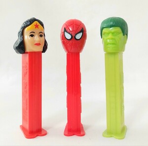 送料220円～☆ヴィンテージTOY!PEZ ペッツ ディスペンサー「MARVEL スパイダーマン ハルク ワンダーウーマン」アメコミ キャラクター 3種