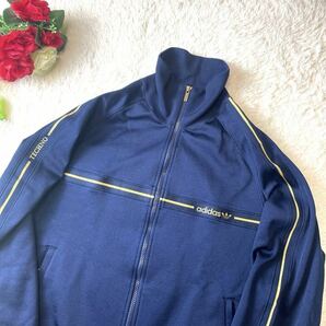 超希少70s80s/2XL/デサント製/極美品/adidas アディダス トラックジャケットパンツ ジャージ 上下セットアップ TECHNO×BIOFIX 紺金 メンズの画像3