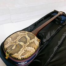 沖縄三線 蛇皮 伝統 楽器 弦楽器 本皮 和楽器 セミハードケース付き 希少 琉球 本蛇皮張り_画像1