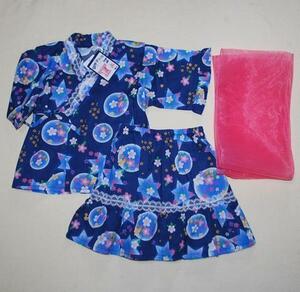 Last 新品 95 桜姫 レース セパレート浴衣ドレス 綿100％ 帯付き 紺
