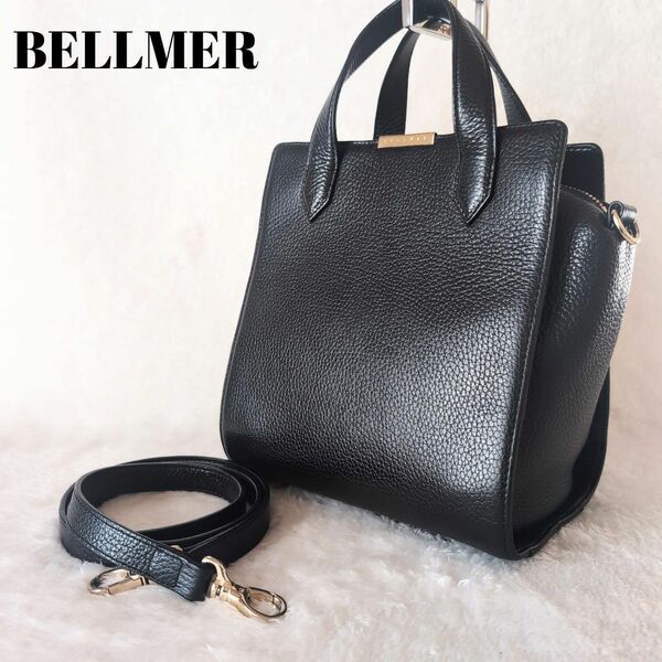 【や傷】 BELLMER 2way ハンドバッグ ショルダーバッグ レザー レディース 黒 ブラック ゴールド ベルメール