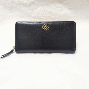 GUCCI 長財布 ラウンドファスナー レザー GG金具マーモント グッチ ブラック 黒 ラウンドジップ 456117