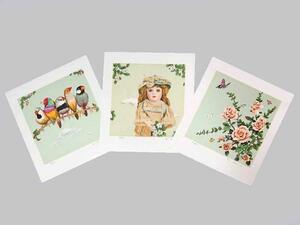 Art hand Auction [GINZA-Bildergalerie] Sie können Masakichi Kawas Lithographiedrucke „Blumen und Schmetterlinge genießen, Puppen, und kleine Vögel, ein Satz mit 3 Blättern!, Kunstwerk, drucken, Lithographie, Lithographie