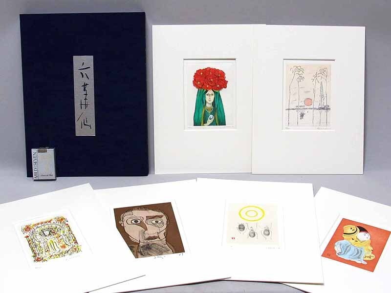 [Galería de imágenes GINZA] Impresión en cobre de Shinichi Saito Yuhi y otras colecciones impresas de 6 artistas Hoja de autógrafos de edición limitada de Rokkasen, obra de arte, imprimir, impresión en placa de cobre, grabando