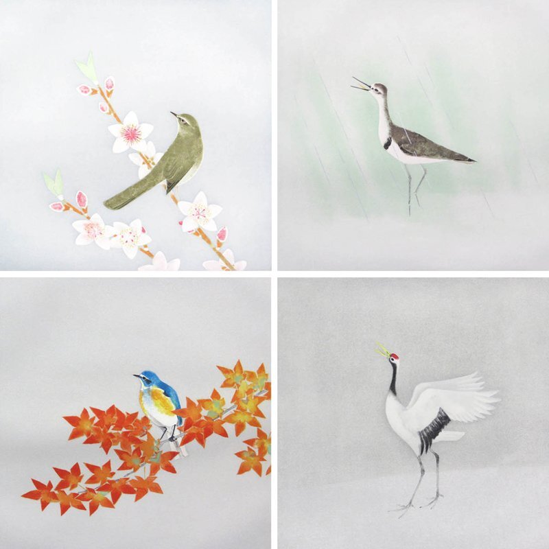 [GINZA Picture Gallery] Atsuyuki Uemura Copperplate art collection Four Seasons of Birds 4-disc set, limited edition, autograph, Order of Culture, sheet A97D0E1F7W5H, painting, Japanese painting, flowers and birds, birds and beasts