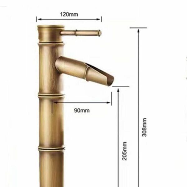 水道 蛇口 部品 洗面台 竹型 シングルレバー 上下左右 水栓金具 耐食性 銅製 和風取り付けホース2本付き (ロング) 混合水栓