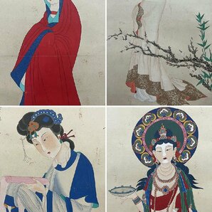 ■観心・時代旧蔵■C166中国書画 張大千 人物図鏡片10枚組共箱 水墨中国画巻物 書画 巻き物 肉筆保証品の画像3