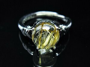 誠安◆超レア極品天然AAAゴールドタイチンルチル指輪(12号)[T137-2718]