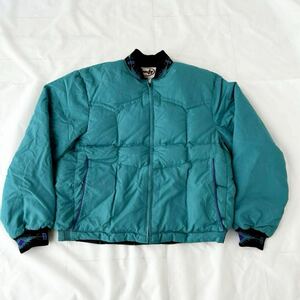 ターコイズ ネイティブ柄 リブ 80s COMFY USA製 キルティング ダウン ジャケット M （ ビンテージ 80年代 vintage DOWN 70s 90s アメリカ製