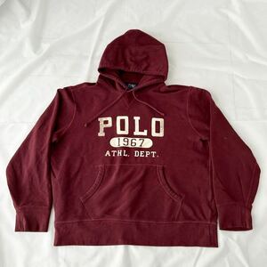 XL POLO ラルフローレン フロッキープリント 前V スウェット パーカー （ ポロ RALPH LAUREN ビンテージ トレーナー フーディー rrl 後付け