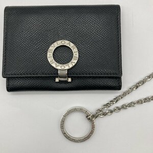 αセット【BVLGARI ブルガリ ビーゼロワン カードケース キーリング チェーン付き シルバー レザー メンズ レディース トップ】KH9856