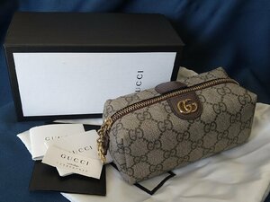 ＄綺麗【 GUCCI グッチ オフディア GGスプリーム 548394 コスメティックポーチ ベージュ/ブラウン PVC ミニポーチ バック 】KH11474