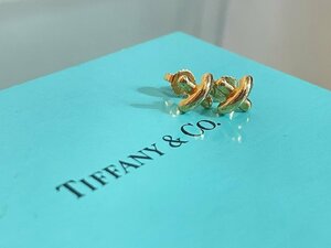 ★綺麗！【Tiffany & Co. ティファニー クロスステッチ ピアス 18 750 イエローゴールド 両耳用 元箱付】NA00953