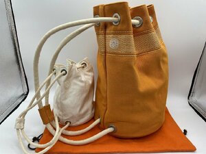 ∞綺麗【HERMES エルメス 肩掛け サックマリーン レシーフMM 巾着 ショルダーバッグ コットン レディース オレンジ ホワイト】HM647