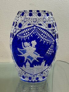 #未使用級【極美品 Meissen Crystal Vase マイセン クリスタル 色被せ花瓶 切子 花器 アラビアンナイト 欧州ガラス工芸】NA01071