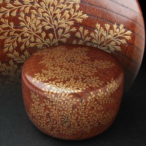 JK007 茶道具 欅木地 羊歯蒔絵平棗・歯朶金蒔絵棗 径7.8cm 重51g・蒔絵なつめ