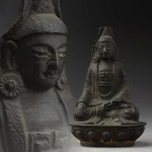 JJ919 時代仏教美術 小振 銅製「観音菩薩坐像」高9.4cm 重284g・「觀音菩薩像」仏像 佛像