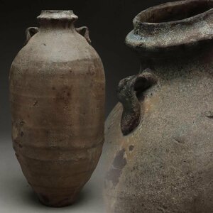 ER302 朝鮮古美術 高麗双耳瓶 高34.9cm 重2kg・南蛮手 双耳長瓶・花瓶・花入・花生・韓瓶