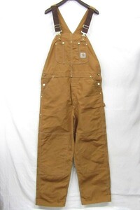 ★USA製★ サイズ W38 L32 carhartt ダック地 オーバーオール サロペット ダブルニー オーカー カーハート 古着 ビンテージ 3MA0703