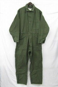 80s 米軍実物 サイズ L U.S.ARMY コットン サテン カバーオールズ つなぎ オリーブ グリーン ミリタリー 古着 ビンテージ 3MA1112